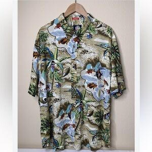 REYN SPOONER Men’s Hawaiian Shirt Fish Shells Palms Size XL